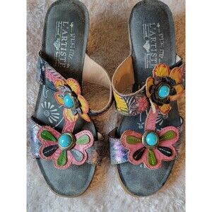 L'Artiste‎ By Spring Step Erbal Mule Heel Sandals EU 38 / 7.5 Leather Multicolor